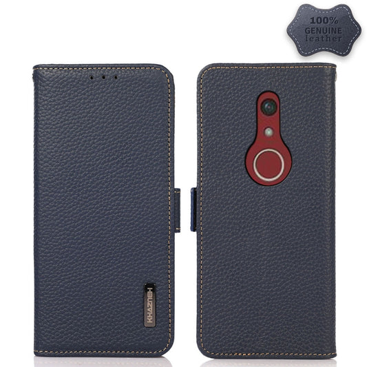 For Fujitsu Be4 Plus F-41B KHAZNEH Side-Magnetic Litchi Genuine Leather RFID Phone Case(Blue) - More Brand by buy2fix | Online Shopping UK | buy2fix