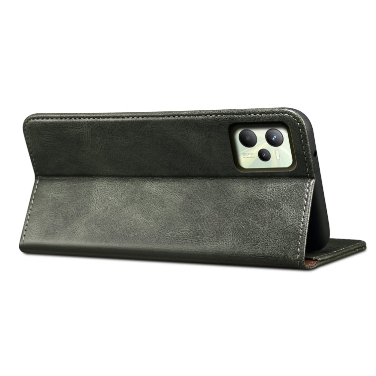 For OPPO Realme C35 Simple Wax Crazy Horse Texture Horizontal Flip Leather Phone Case with Card Slots & Holder(Dark Green) - Realme Cases by buy2fix | Online Shopping UK | buy2fix