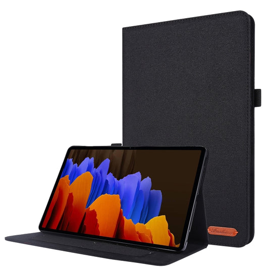 For Samsung Galaxy Tab S8 Ultra Horizontal Flip Fabric Leather Tablet Case with Card Slots & Holder(Black) - Galaxy Tab S8 Ultra Cases by buy2fix | Online Shopping UK | buy2fix