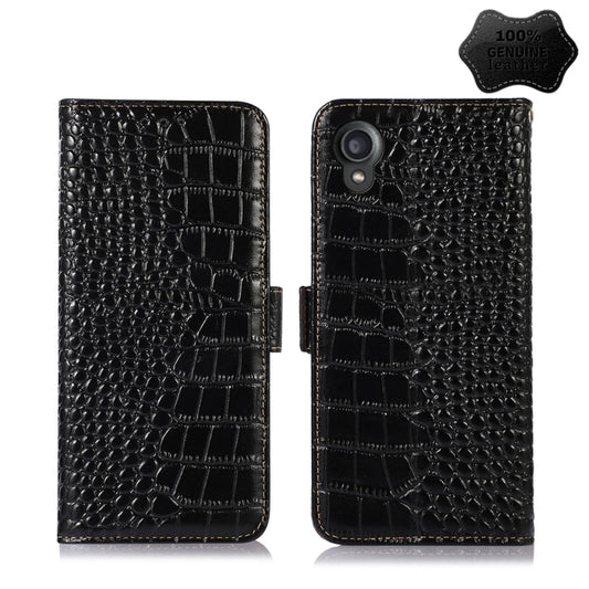 For Kyocera Digno BX2 Crocodile Top Layer Cowhide Leather Phone Case(Black) - More Brand by buy2fix | Online Shopping UK | buy2fix