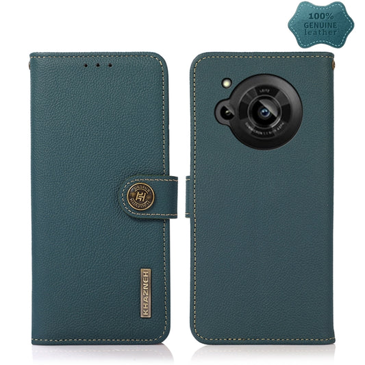 For Sharp Aquos R7 KHAZNEH Custer Genuine Leather RFID Phone Case(Green) - More Brand by buy2fix | Online Shopping UK | buy2fix