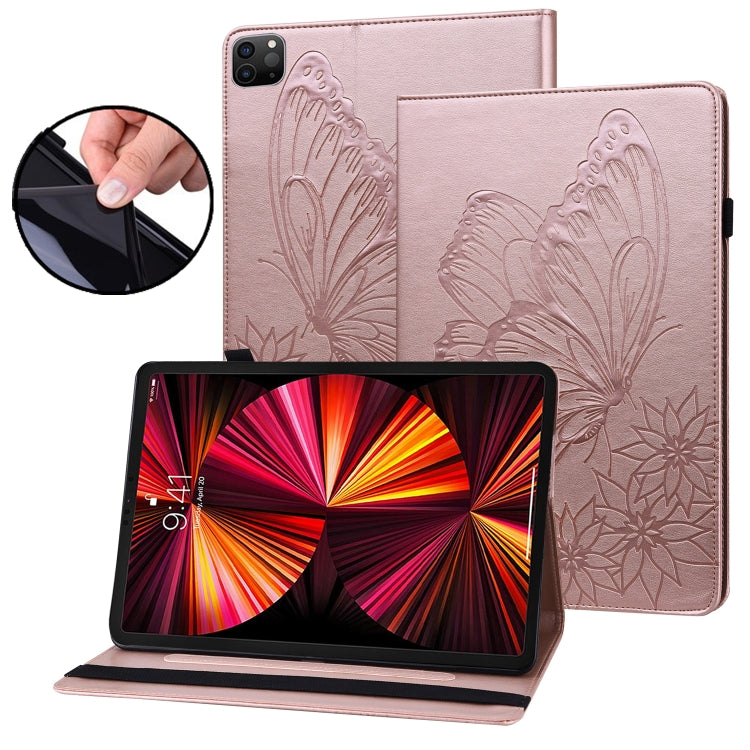 For iPad Pro 11 2022 / 2021 / 2020 / Air 2020 10.9 / 11 2024 Big Butterfly Embossed Smart Leather Tablet Case(Rose Gold) - iPad Pro 11 (2022/2021) Cases by buy2fix | Online Shopping UK | buy2fix