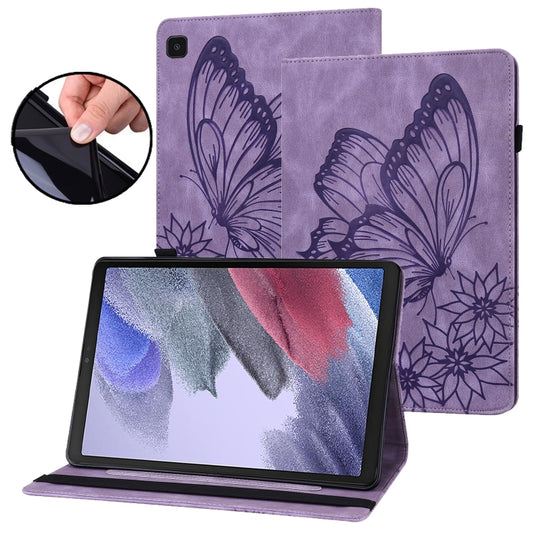 For Samsung Galaxy Tab A7 Lite T220/T225 Big Butterfly Embossed Leather Tablet Case(Purple) - Tab A7 Lite T220 / T225 by buy2fix | Online Shopping UK | buy2fix