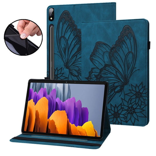 For Samsung Galaxy Tab S7 T870 Big Butterfly Embossed Leather Tablet Case(Blue) - Galaxy Tab S7 by buy2fix | Online Shopping UK | buy2fix