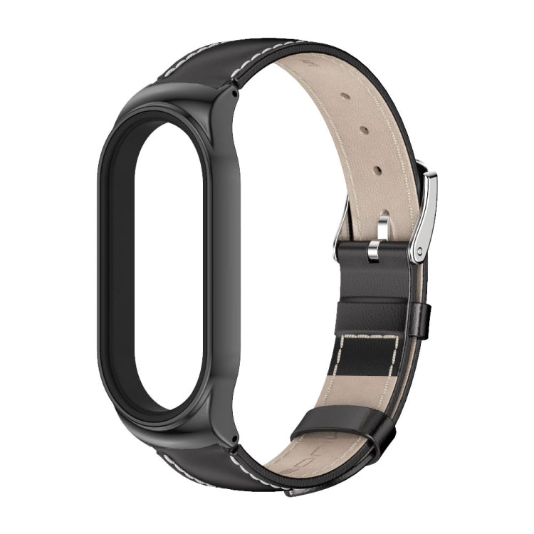 For Xiaomi Mi Band 7 / 7 NFC MIJOBS CS Metal Case Genuine Leather Top Layer Cowhide Watch Band(Black) - Watch Bands by MIJOBS | Online Shopping UK | buy2fix