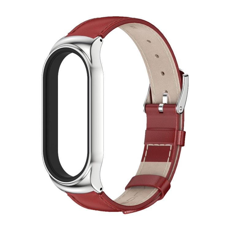 For Xiaomi Mi Band 7 / 7 NFC MIJOBS CS Metal Case Genuine Leather Top Layer Cowhide Watch Band(Red Silver) - Watch Bands by MIJOBS | Online Shopping UK | buy2fix