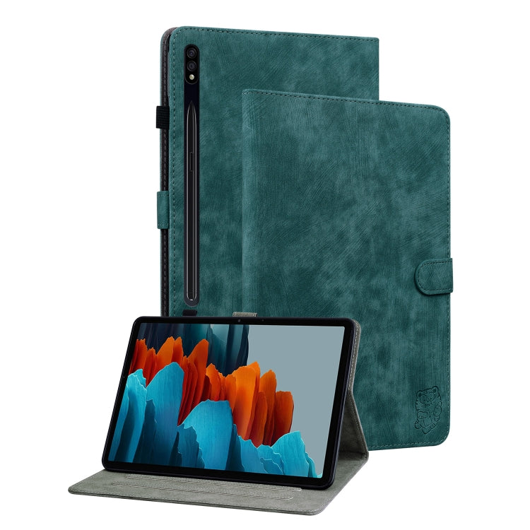 For Samsung Galaxy Tab S9 Tiger Pattern Flip Leather Tablet Case(Dark Green) - Galaxy Tab S9 Cases by buy2fix | Online Shopping UK | buy2fix