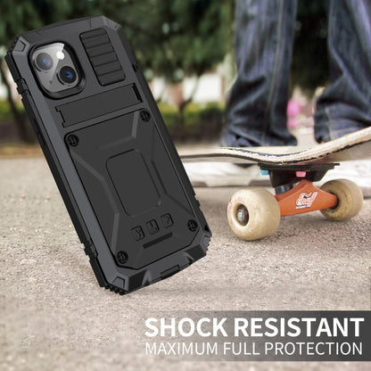 For iPhone 14 Plus R-JUST Shockproof Waterproof Dust-proof Case with Holder (Black) - iPhone 14 Plus Cases by R-JUST | Online Shopping UK | buy2fix