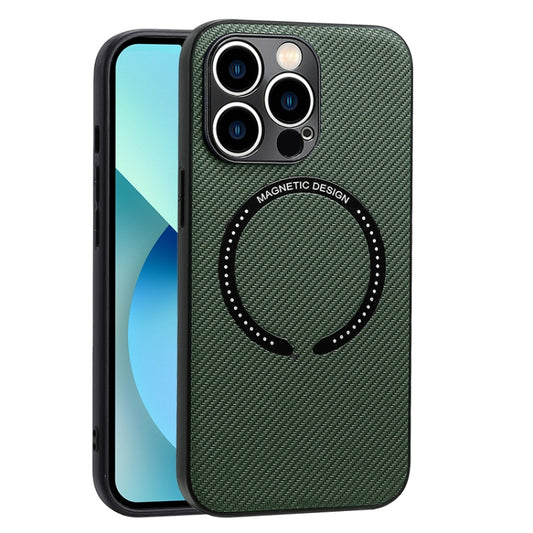 For iPhone 14 Plus Carbon Fiber Texture MagSafe Magnetic Phone Case (Dark Green) - iPhone 14 Plus Cases by buy2fix | Online Shopping UK | buy2fix