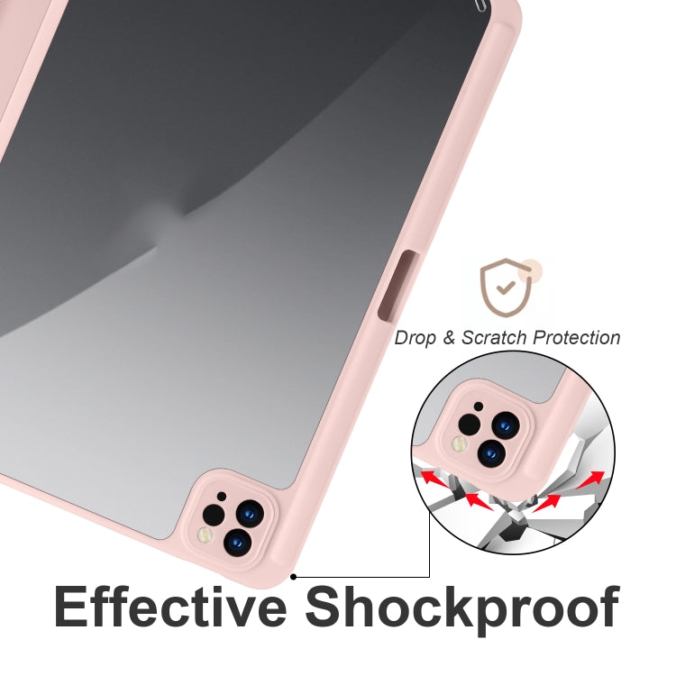 For iPad Air 13 2024 / Pro 12.9 2022 / 2021 / 2020 / 2018 Acrylic 3-folding Smart Leather Tablet Case(Pink) - iPad Pro 12.9 (2022/2021) Cases by buy2fix | Online Shopping UK | buy2fix