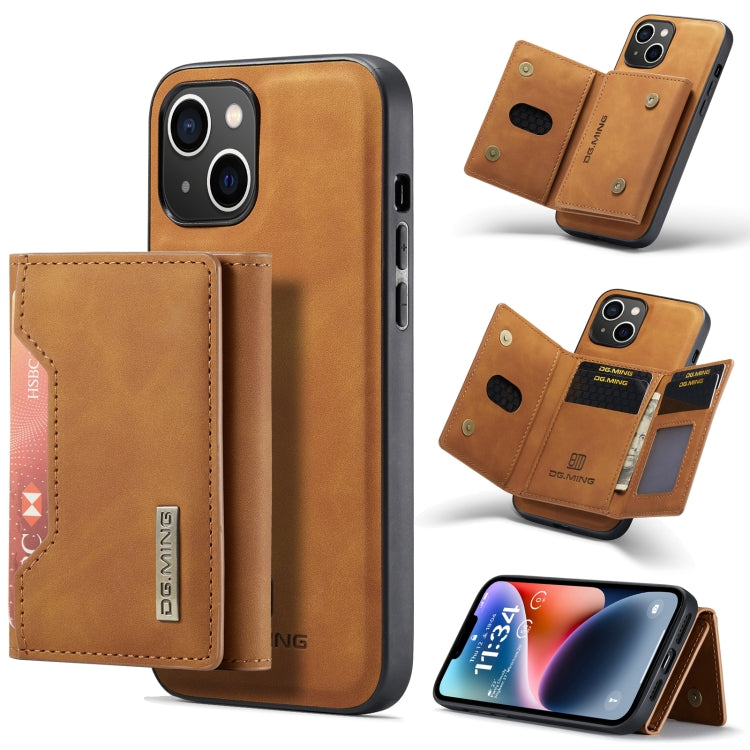 For iPhone 14 DG.MING M2 Series 3-Fold Card Bag Leather Case(Brown) - iPhone 14 Cases by DG.MING | Online Shopping UK | buy2fix