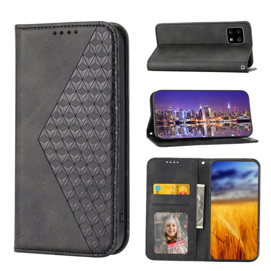 For Motorola Moto G32 Cubic Grid Calf Texture Magnetic Closure Leather Phone Case(Black) - Motorola Cases by buy2fix | Online Shopping UK | buy2fix