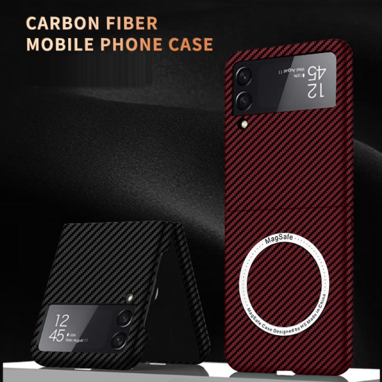 For Samsung Galaxy Z Flip3 5G Carbon Fiber Texture MagSafe Magnetic Phone Case(Black Silver) - Galaxy Phone Cases by buy2fix | Online Shopping UK | buy2fix