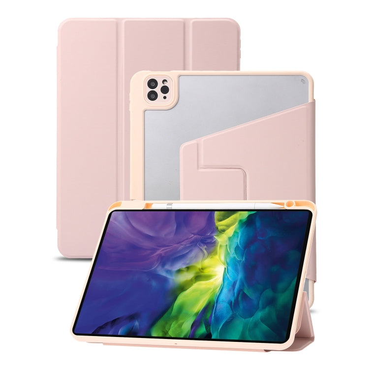 For iPad Air 13 2024 / Pro 12.9 2022/2021/2020/2018 3-Fold 360 Rotation Acrylic Leather Smart Tablet Case(Pink) - iPad Pro 12.9 (2022/2021) Cases by buy2fix | Online Shopping UK | buy2fix