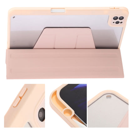 For iPad Air 13 2024 / Pro 12.9 2022/2021/2020/2018 3-Fold 360 Rotation Acrylic Leather Smart Tablet Case(Pink) - iPad Pro 12.9 (2022/2021) Cases by buy2fix | Online Shopping UK | buy2fix