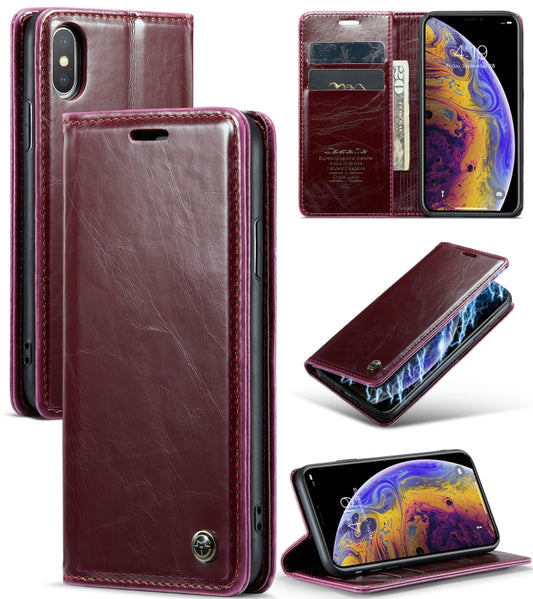 For iPhone XS Max CaseMe 003 Crazy Horse Texture Leather Phone Case(Wine Red) - More iPhone Cases by CaseMe | Online Shopping UK | buy2fix