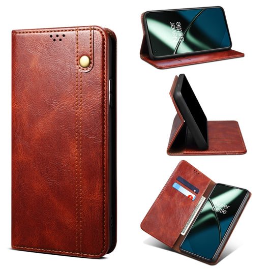 For OnePlus 11 Oil Wax Crazy Horse Texture Leather Phone Case(Brown) - OnePlus Cases by buy2fix | Online Shopping UK | buy2fix