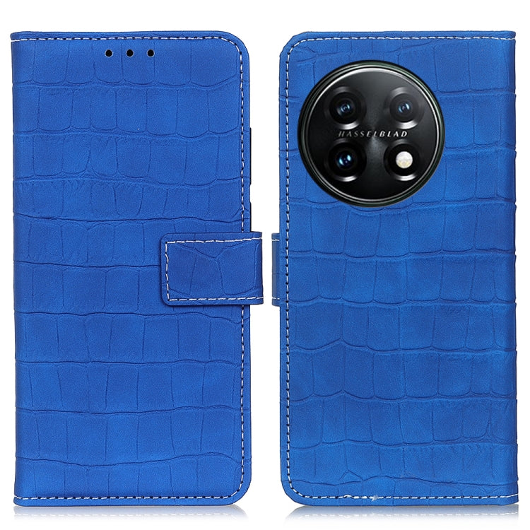 For OnePlus 11 5G Magnetic Crocodile Texture Leather Phone Case(Blue) - OnePlus Cases by buy2fix | Online Shopping UK | buy2fix