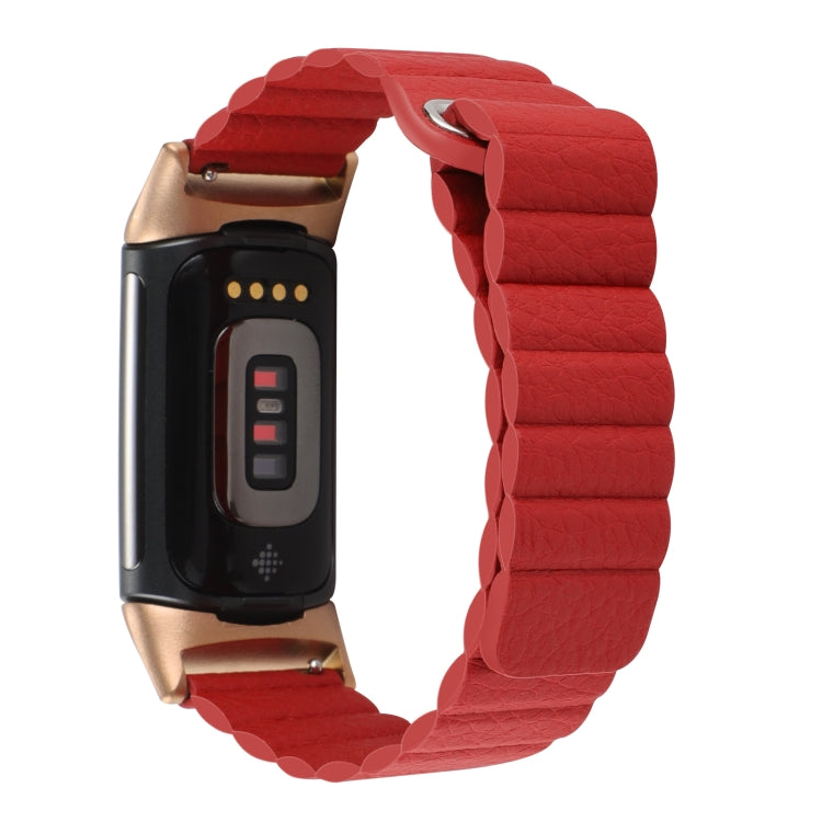 For Fitbit Charge 5 Magnetic Loop Leather Watch Band(Red) - Watch Bands by buy2fix | Online Shopping UK | buy2fix