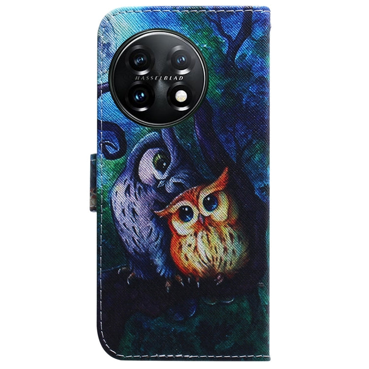 For OnePlus 11 Coloured Drawing Flip Leather Phone Case(Oil Painting Owl) - OnePlus Cases by buy2fix | Online Shopping UK | buy2fix