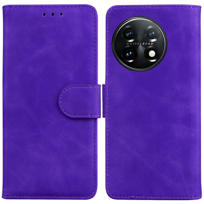 For OnePlus 11 Skin Feel Pure Color Flip Leather Phone Case(Purple) - OnePlus Cases by buy2fix | Online Shopping UK | buy2fix