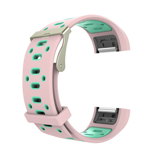 For Fitbit Charge 2 Two-tone Round Hole Silicone  Watch Band with Buckle(Pink + Green) - Watch Bands by buy2fix | Online Shopping UK | buy2fix