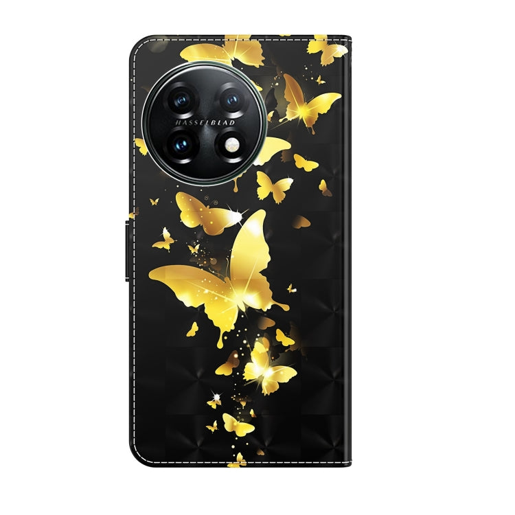 For OnePlus 11 3D Painting Pattern TPU + PU Leather Phone Case(Gold Butterfly) - OnePlus Cases by buy2fix | Online Shopping UK | buy2fix