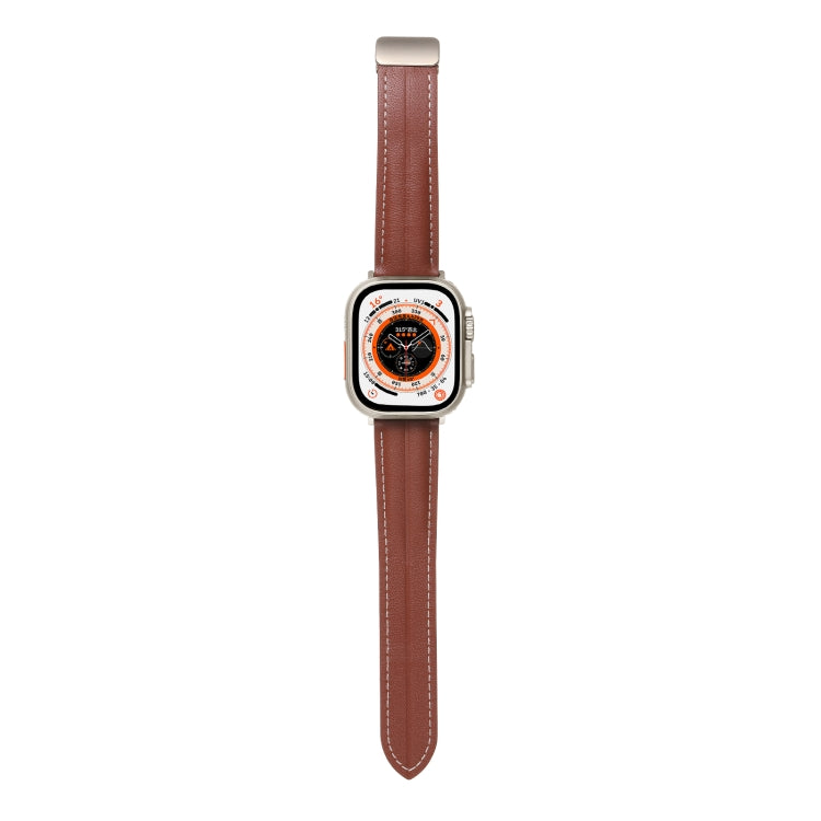 Folding Buckle Grooved Genuine Leather Watch Band For Apple Watch Series 8&7 41mm / SE 2&6&SE&5&4 40mm / 3&2&1 38mm(Brown) - Watch Bands by buy2fix | Online Shopping UK | buy2fix