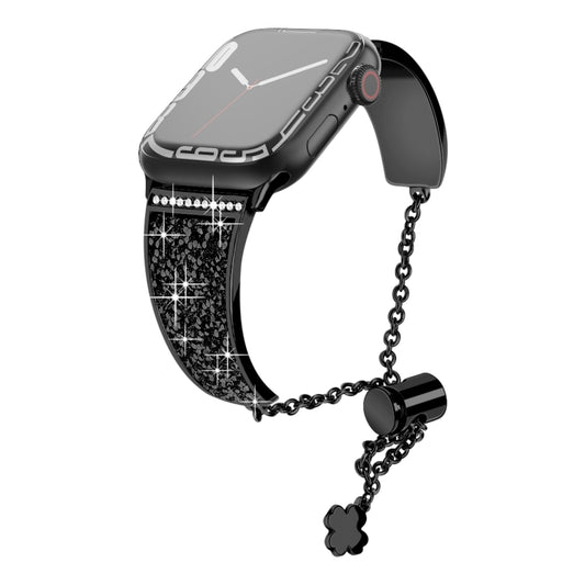 Zinc Alloy Diamond Chain Clause Watch Band For Apple Watch Series 9&8&7 41mm / SE 3&SE 2&6&SE&5&4 40mm / 3&2&1 38mm (Black) - Watch Bands by buy2fix | Online Shopping UK | buy2fix