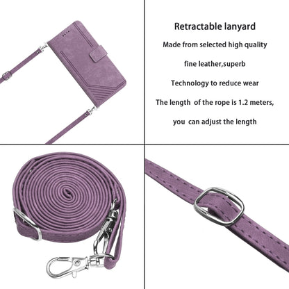 For OnePlus 11 Skin Feel Stripe Pattern Leather Phone Case with Lanyard(Purple) - OnePlus Cases by buy2fix | Online Shopping UK | buy2fix