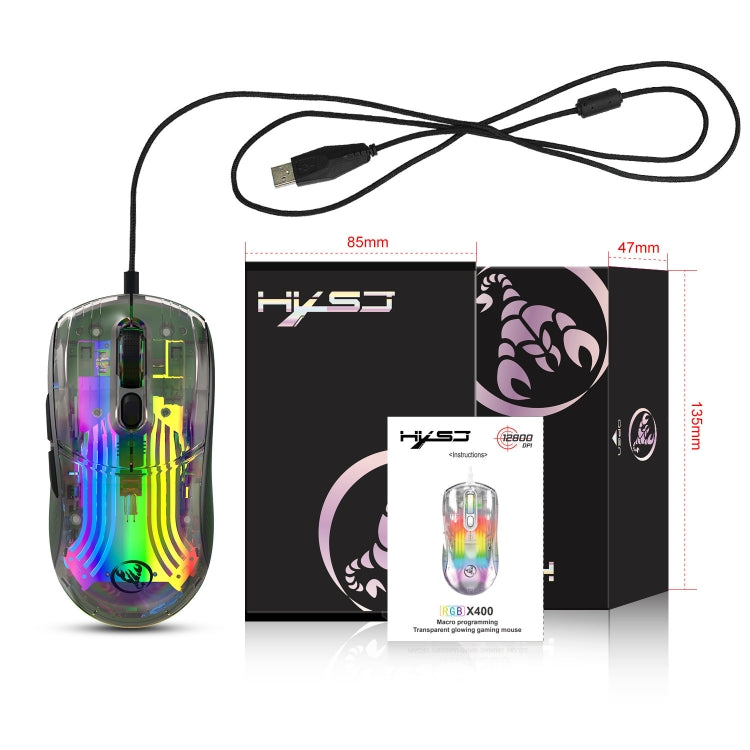 X400 7 Keys Transparent RGB Wired Gaming Mouse (Black) - Wired Mice by buy2fix | Online Shopping UK | buy2fix