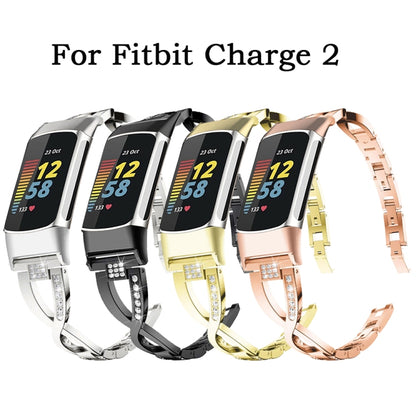 For Fitbit Charge 2 Diamond Metal Watch Band(Rose Gold) - Watch Bands by buy2fix | Online Shopping UK | buy2fix