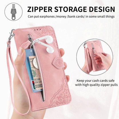 For Blackview A85 Embossed Flower Zipper Leather Phone Case(Pink) - More Brand by buy2fix | Online Shopping UK | buy2fix