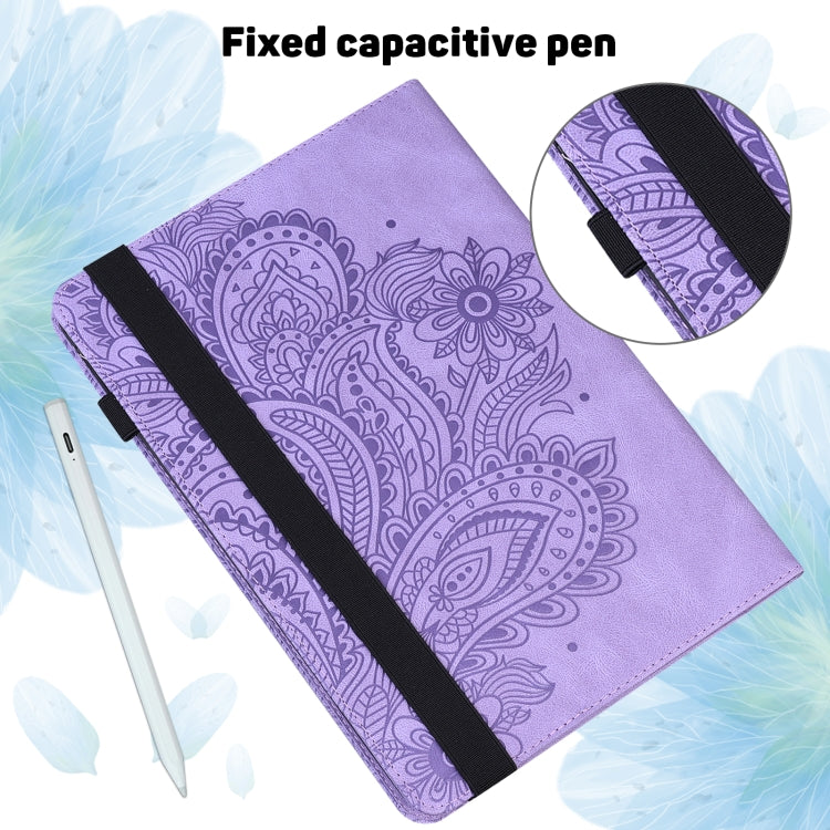 For Samsung Galaxy Tab S9 / S9 FE Peacock Embossed Pattern Leather Tablet Case(Purple) - Galaxy Tab S9 Cases by buy2fix | Online Shopping UK | buy2fix