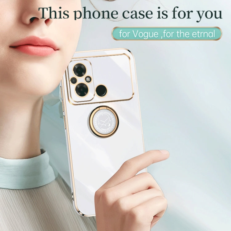 For Xiaomi Poco C55 4G XINLI Straight Edge 6D Electroplate TPU Phone Case with Ring Holder(White) - Xiaomi Cases by XINLI | Online Shopping UK | buy2fix
