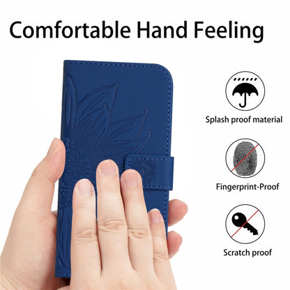 For Xiaomi 14 Pro Skin Feel Sun Flower Embossed Flip Leather Phone Case with Lanyard(Dark Blue) - 14 Pro Cases by buy2fix | Online Shopping UK | buy2fix