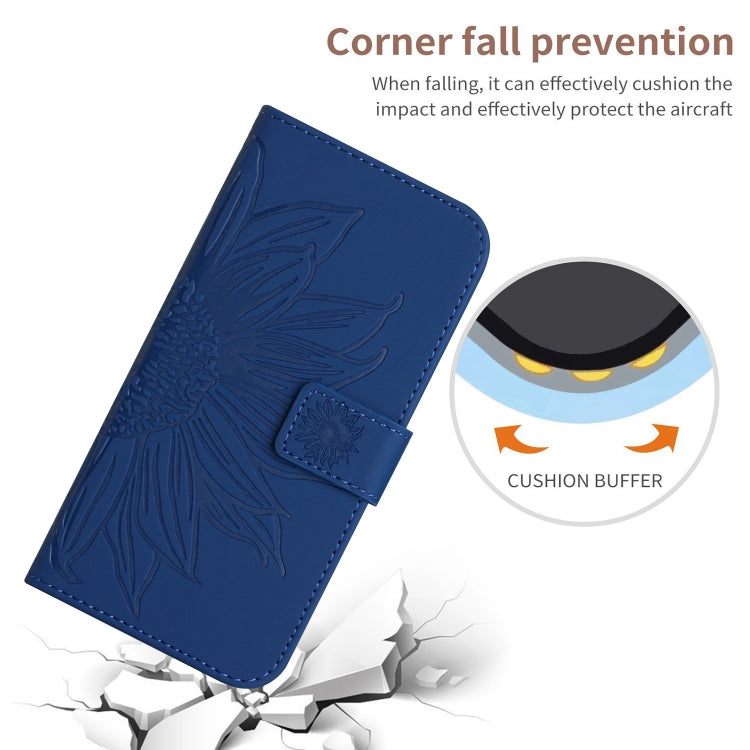 For Xiaomi 14 Pro Skin Feel Sun Flower Embossed Flip Leather Phone Case with Lanyard(Dark Blue) - 14 Pro Cases by buy2fix | Online Shopping UK | buy2fix