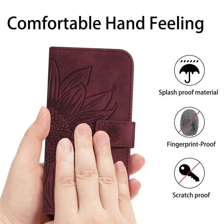 For Xiaomi Redmi A3 Skin Feel Sun Flower Embossed Flip Leather Phone Case with Lanyard(Wine Red) - Xiaomi Cases by buy2fix | Online Shopping UK | buy2fix