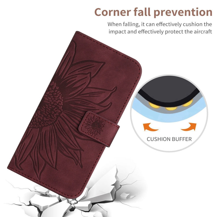 For Xiaomi Redmi A3 Skin Feel Sun Flower Embossed Flip Leather Phone Case with Lanyard(Wine Red) - Xiaomi Cases by buy2fix | Online Shopping UK | buy2fix