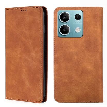 For Xiaomi Redmi Note 13 4G Skin Feel Magnetic Leather Phone Case(Light Brown) - Note 13 Cases by buy2fix | Online Shopping UK | buy2fix