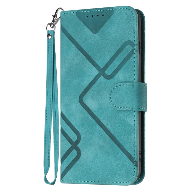 For OnePlus 12 Line Pattern Skin Feel Leather Phone Case(Light Blue) - OnePlus Cases by buy2fix | Online Shopping UK | buy2fix