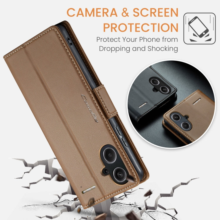 For Xiaomi Redmi Note 13 Pro+ 5G CaseMe 023 Butterfly Buckle Litchi Texture RFID Anti-theft Leather Phone Case(Brown) - Xiaomi Cases by CaseMe | Online Shopping UK | buy2fix