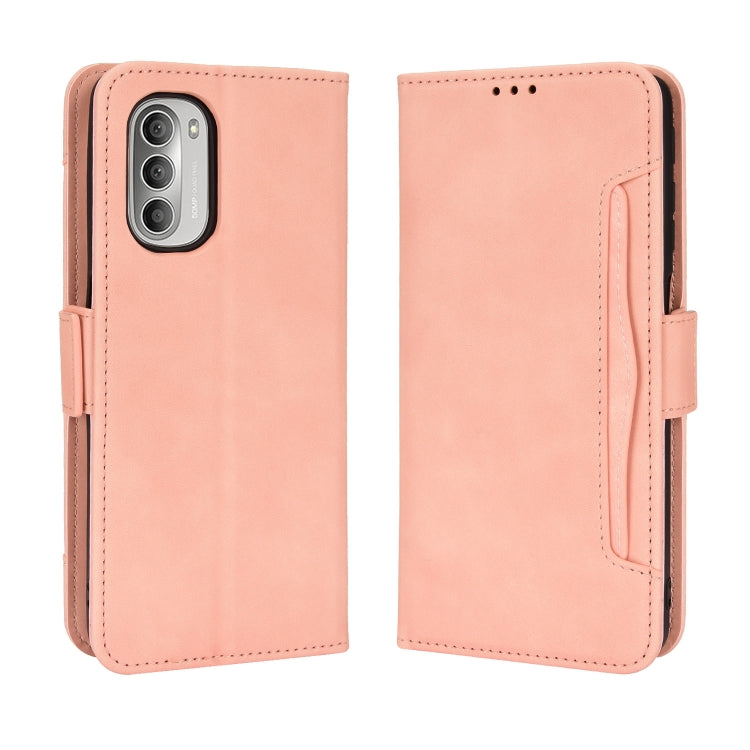 For Motorola Moto G52J 5G Skin Feel Calf Texture Card Slots Leather Phone Case(Pink) - Motorola Cases by buy2fix | Online Shopping UK | buy2fix