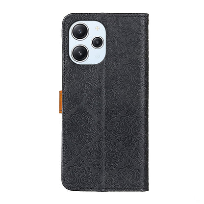 For Xiaomi Redmi 12 4G European Floral Embossed Leather Phone Case(Black) - Xiaomi Cases by buy2fix | Online Shopping UK | buy2fix