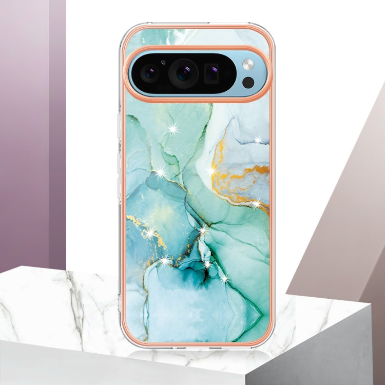 For Google Pixel 9 Pro XL Electroplating Marble Dual-side IMD Phone Case(Green 003) - Google Cases by buy2fix | Online Shopping UK | buy2fix