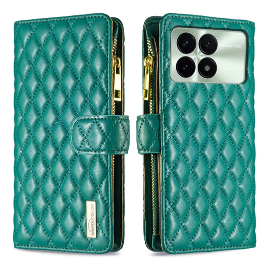 For Xiaomi Redmi K70 / K70 Pro Diamond Lattice Zipper Wallet Leather Flip Phone Case(Green) - K70 Pro Cases by buy2fix | Online Shopping UK | buy2fix