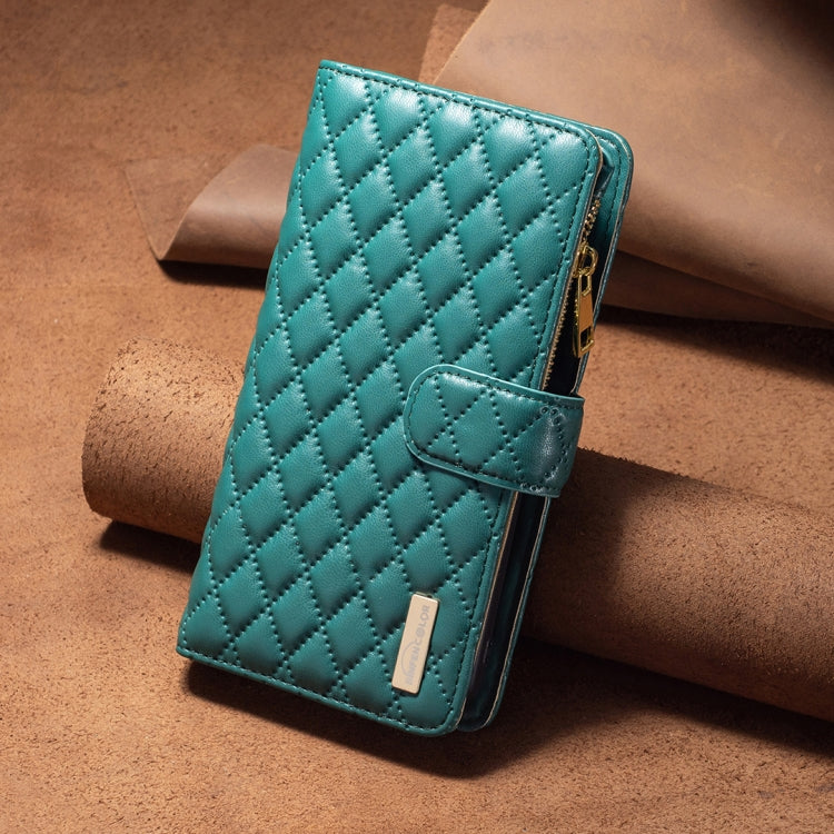 For Xiaomi Redmi K70 / K70 Pro Diamond Lattice Zipper Wallet Leather Flip Phone Case(Green) - K70 Pro Cases by buy2fix | Online Shopping UK | buy2fix