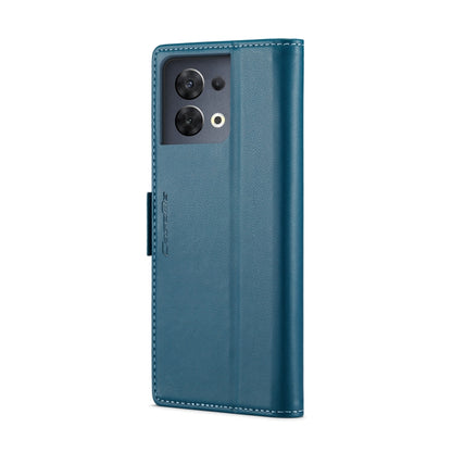 For OPPO Reno8 5G Global CaseMe 023 Butterfly Buckle Litchi Texture RFID Anti-theft Leather Phone Case(Blue) - OPPO Cases by CaseMe | Online Shopping UK | buy2fix