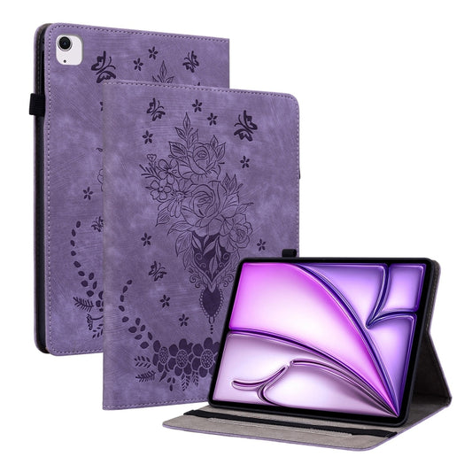 For iPad Air 11 2024 Butterfly Rose Embossed Leather Smart Tablet Case(Purple) - iPad Air 11 2024 Cases by buy2fix | Online Shopping UK | buy2fix