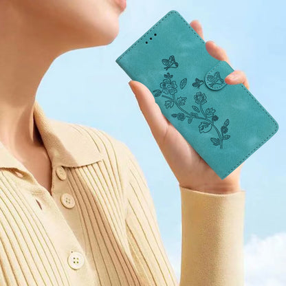 For iPhone 16 Flower Butterfly Embossing Pattern Leather Phone Case(Sky Blue) - iPhone 16 Cases by buy2fix | Online Shopping UK | buy2fix